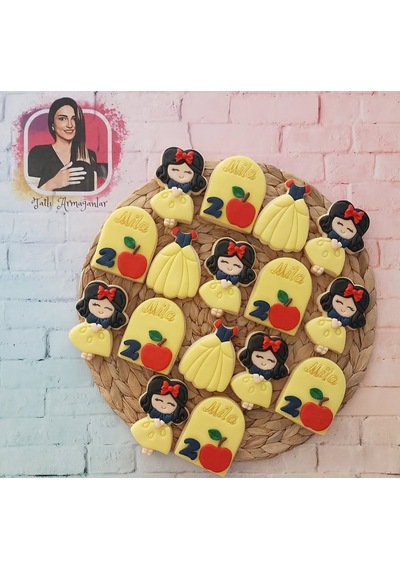 Prenses Ve Elma Temalı Doğum Gününe Özel Butik Kurabiye - 20 Adet