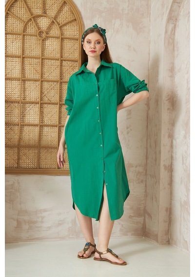 Yıldızistan Kadın Uzun Kollu Poplin Cepli Oversize Uzun Günlük Spor Tunik Gömlek Elbise Zümrüt Yeşil 3555270 Benetton