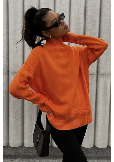 Madmext Mad Girls Turuncu Balıkçı Yaka Kazak Mg1252 - Turuncu