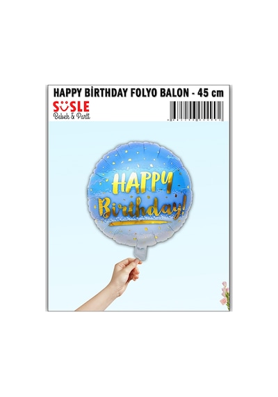 Happy Birthday Folyo Balon, 45cm - Mavi Çok Renkli