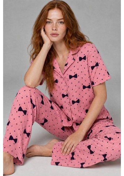 Norcia Sports Kadın Kısa Kol Desenli Pembe Pijama Takımı 4729 Çok Renkli - 929323215 Çok Renkli - 929323215 Çok Renkli