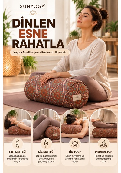 Yoga Bolster 65x22 Cm Silindir Meditasyon Minderi Kırpıntı Sünger Dolgulu Turuncu