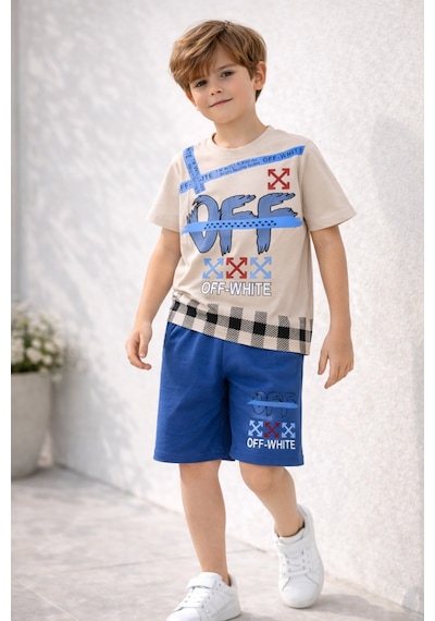 Beka Kids Erkek Çocuk Kısa Kollu Baskılı Şort Ve Tişört Alt-üst İkili Takım Mavi