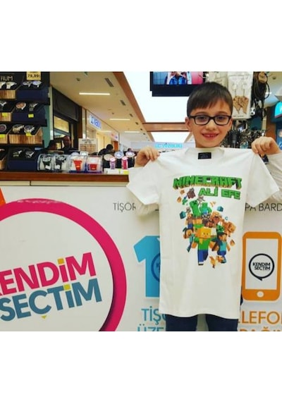 Minecraft Isminize Kişiye Isme Çocuğun Adına Özel Tişört Beyaz