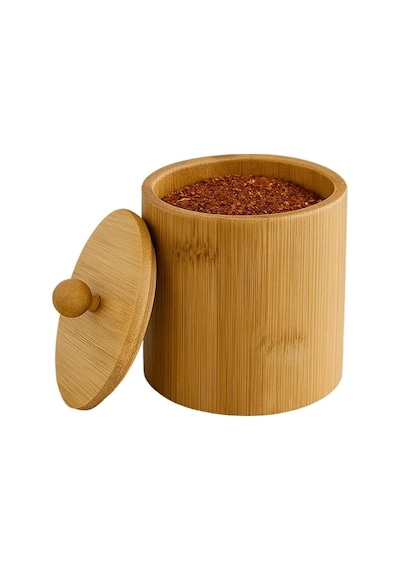 Doğal Bambu Ahşap Baharatlık Kapaklı Silindir Saklama Kabı 9x10 Cm El Yapımı Mutfak Düzeni Diğer