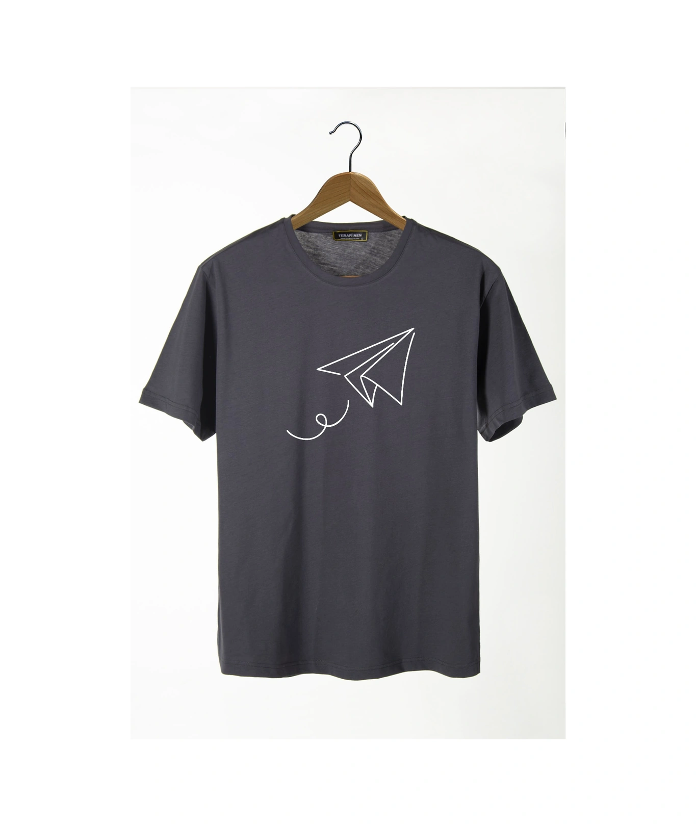Veaven Unisex Antrasit Önü Uçak Baskılı Bisiklet Yaka Oversize Kalıp Basic Pamuklu T-shirt Gri