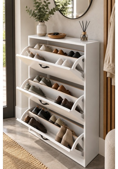 Sulorahome Düşer Kapaklı Beyaz Ayakkabılık 74 Cm