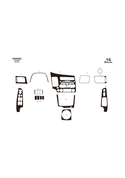 Honda Civic Torpido Kaplama 2006-2011 16 Parça Koyu Meşe
