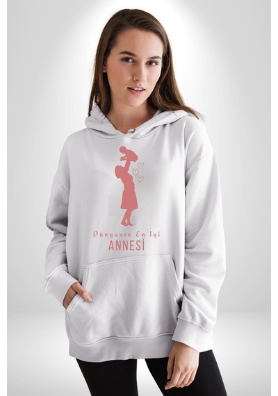 Anneler Günü Dünyanın En İyi Annesi Kadın Erkek Beyaz Kapüşonlu Sweatshirt Hoodie Beyaz