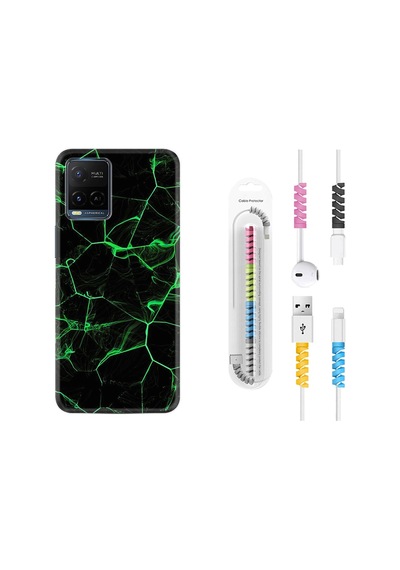 Vivo V21 Kılıf Kablo Koruyuculu Yeşil Şerit Mermer 1320