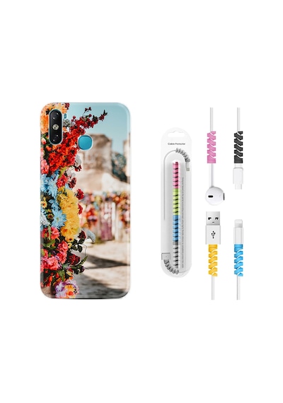Infinix Smart 4 Kılıf Kablo Koruyuculu Gerçek Çiçekler 1743