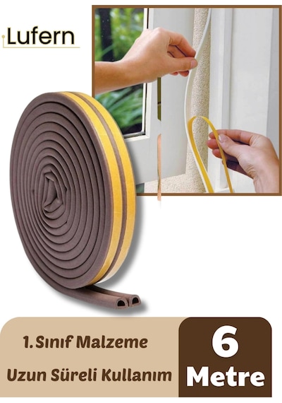 6 Metre Kahve Pvc Doğrama Kapı Pencere Soğuk Geçirmez Sızdırmaz İzolasyon Fitil Yapışkanlı 3x2 6 Mt 6 M