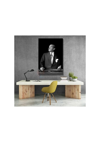 Siyah Beyaz Mustafa Kemal Atatürk Tablo Atatürk Kanvas Tablo Dikey Tablo Salon Ofis Tablosu