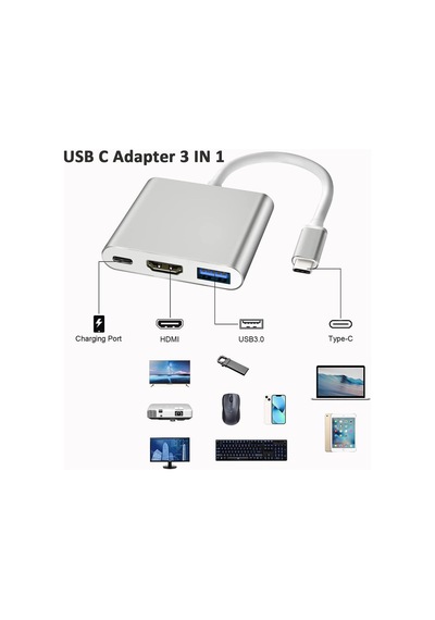 E2m Zr41 Type-c 3 Portlu Çoklayıcı Adaptör