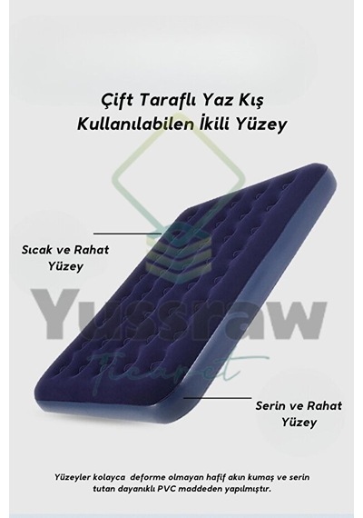 Çift Kişilik Şişme Yatak 2 Adet Hediyeli Yastık Dahil 191x137x22 Cm - Şişme Kamp Yatağı Lacivert
