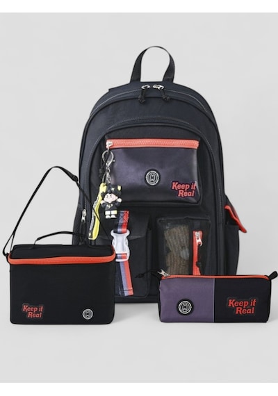 Muggle 2214 İthal Ürün Üst Kalite Unisex Çocuk Üçlü Set İlkokul Sırt Çantası Siyah