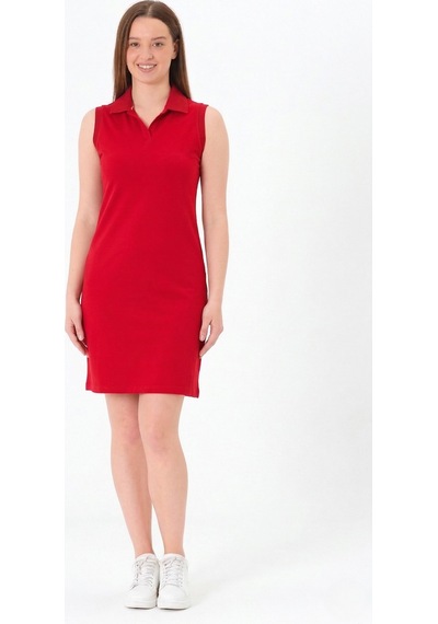 Sortie Collection Polo Yaka Kolsuz Spor Mini Elbise Kırmızı