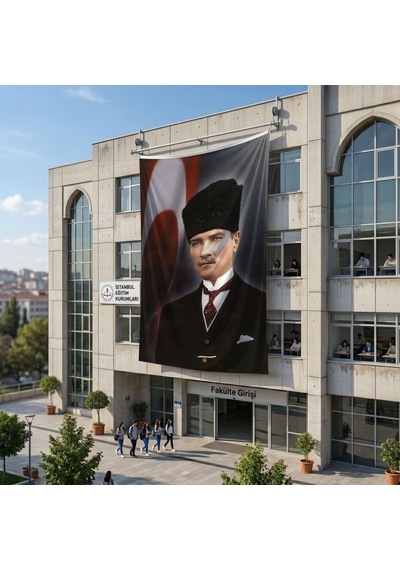 Kalpaklı Mustafa K.atatürk Ve Türk Bayrağı Poster Bayrak Raşel Kumaş 6x9 Metre Ata4 Diğer