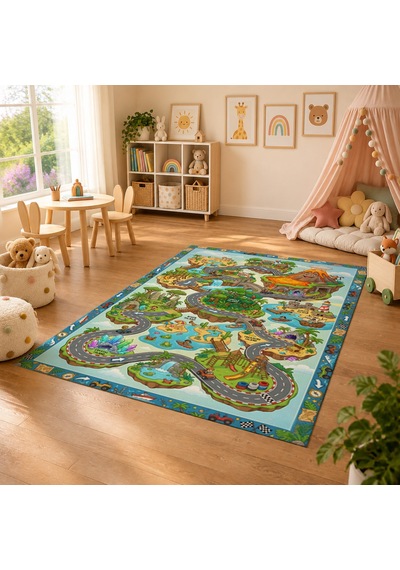Kartela Halı Çizgi Film Adası Kaymaz Taban Çocuk Oyun Halısı - 160 x 240 CM