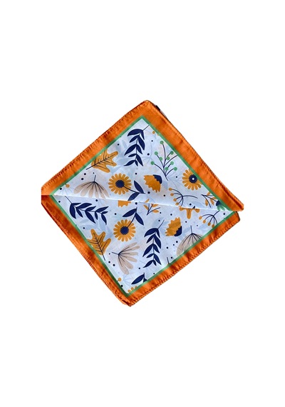 Pamuk Bandana Fular Saten Çanta Aksesuarı Özel Desen Bandana 45x50 Cm Beyaz - Lacivert