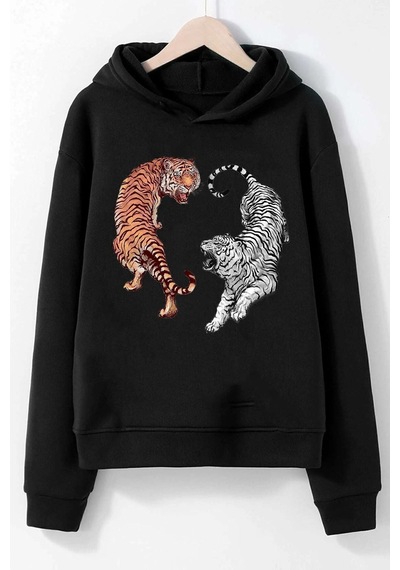 Uyguntarz Unisex Tiger Baskılı Sweatshirt siyah