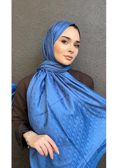 Cd Desen Kaşmir İpek Şal Silk Scarfs Hijab İthal Ürün İndigo Mavi