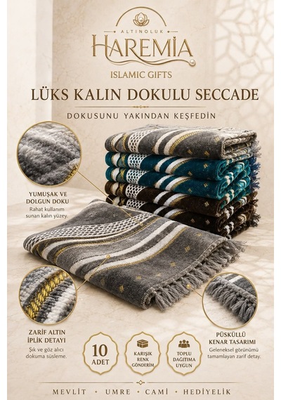 10'lu Lüks Kalın Dokulu Seccade Karışık Renk Toplu Hediyelik Namaz Seccadesi Çok Renkli