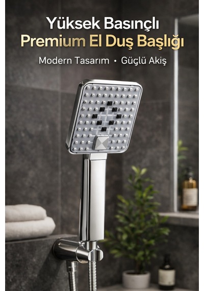 Yüksek Basınçlı Kare El Duş Başlığı 3 Fonksiyonlu Su Tasarruflu Modern Premium Tasarım Beyaz P Diğer