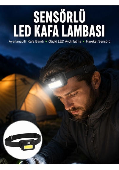 Mey İthalat Sensörlü Kamp Lambası Ayarlanabilir Kafa Lambası Kafa Bantlı Yeni Nesil Çok Renkli