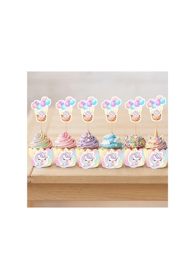 12 Li Unicorn Temalı Cupcake Süsü Kürdan Süs Topper