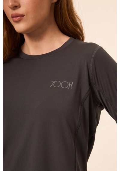 Zoor Kadın Uzun Kol Compression Fitness Gym Spor Body Tshirt Füme