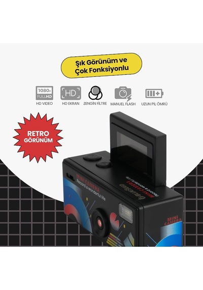Dijital Mini Anahtarlık Kamerası - Katlanır Ekran - 1080p Çözünürlük Açık Bej