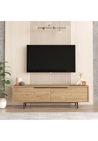 Bohem Tv Ünitesi 160cm Tv Sehpası Metal Ayaklı Sepet Boh1-s Kahverengi