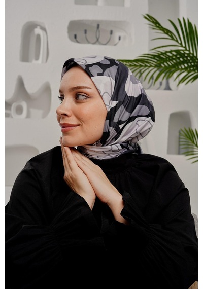 Afvente Yaprak Desen Gri Soft -  Pamuk Eşarp