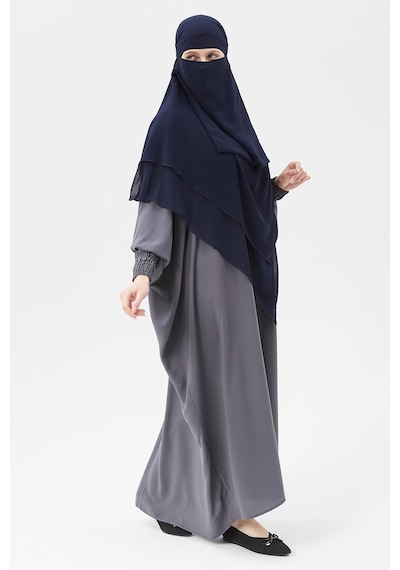 Altobeh Hazır Pratik Şifon Üç Katlı Peçeli Üçgen Hac Umre Şalı Sufle Hijab Nikap Lacivert