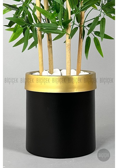 Yapay Bambu Ağacı 140cm Siyah Gold Metal Saksıda Siyah-gold