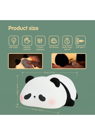 Panda Gece Lambası, Led Yumuşacık Sevimli Lamba, Çocuklar İçin Gece Lambası, Silikon Panda Işığ Diğer