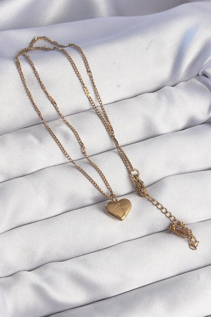 316l Çelik Gold Renk Kalp Model Love Kolye 03 - Altın