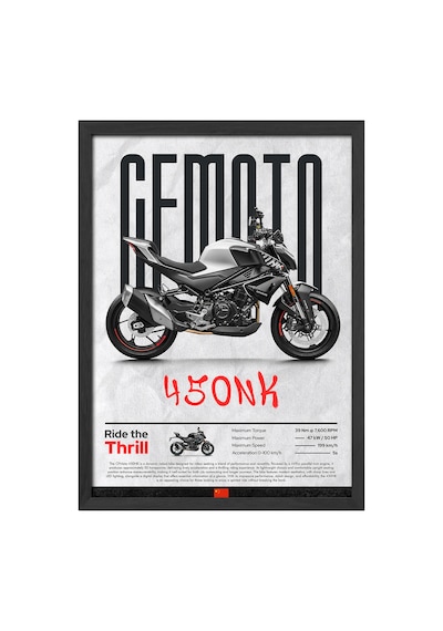 Cf Moto 450 Nk Siyah Ahşap Çerçeveli Poster, Dekoratif Motosiklet Duvar Tablosu