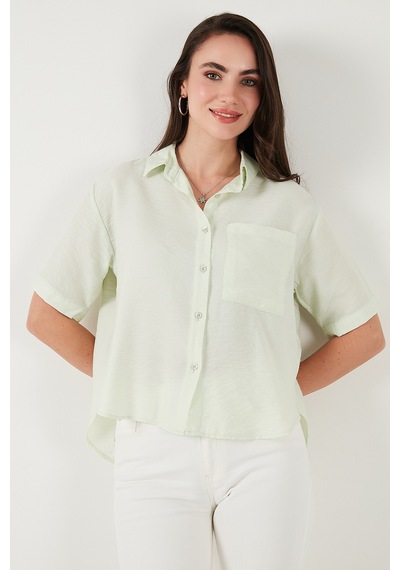 Lela Regular Fit Göğüs Cepli Kısa Kollu Bayan Gömlek 6779324 Mint