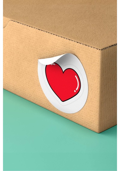 Kırmızı Kalp Desenli Kargo Paketleme Sticker Etiket 3x3cm St2102 Çok Renkli