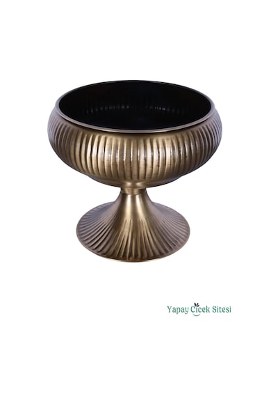 Yapay Çiçek Sitesi Metal Dekoratif Ayaklı Vazo 21 Cm Bronz Bronz