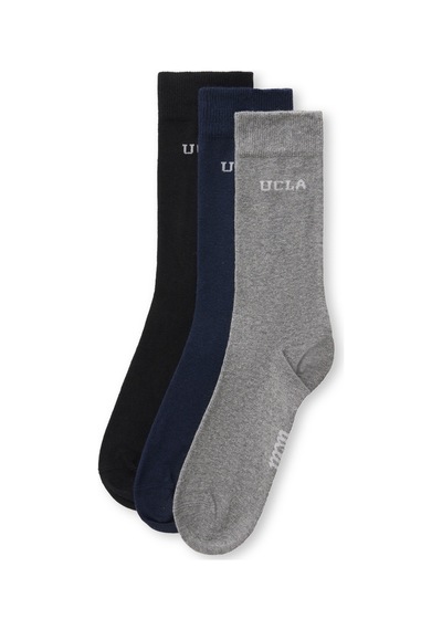 Ucla Sılvıus 3'lü Siyah Lacivert Koyu Gri Uzun Jakarlı Standard Fit Unisex Çorap Siyah Lacivert Koyu Gri