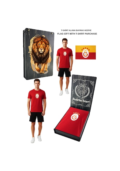 Gsstore Galatasaray Lisanslı Armalı T-shirt Bayrak Ve Uv Kutu Hediyeli Kırmızı