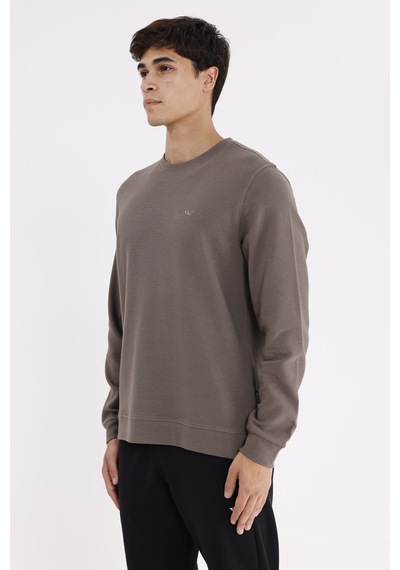 Rowinger Yatay Dokulu Ottoman Yüzey Tonal Logo Detaylı Bisiklet Yaka Standart Kalıp Sweatshirt Antracite