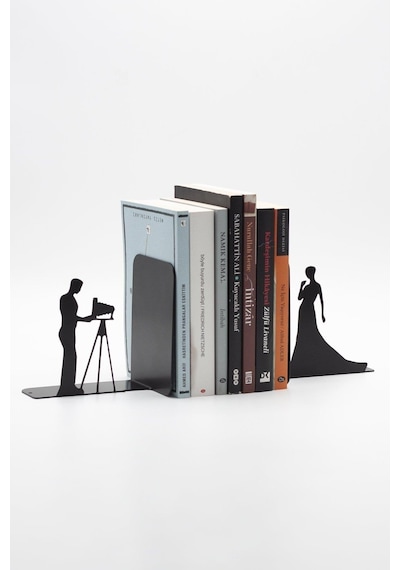 Kameraman Ve Model Figürlü Metal Kitap Tutucu Kitap Desteği Siyah