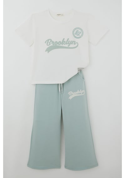 Breeze Kız Çocuk Pantolonlu Takım Brooklyn Yazı Baskılı Bağcıklı 8-14 Yaş , Ekru