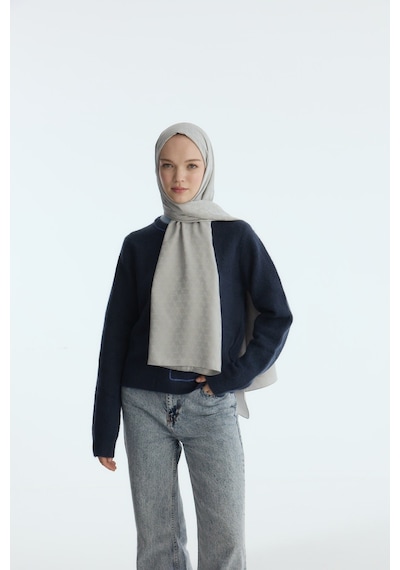 Mirsoy Scarf İpeksi Jakar Şal Mira Desen Gri