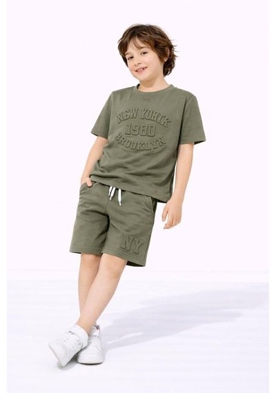 Miniko Kids Erkek Çocuk Kabartma Modelli Pamuk Şortlu Takım Yeşil