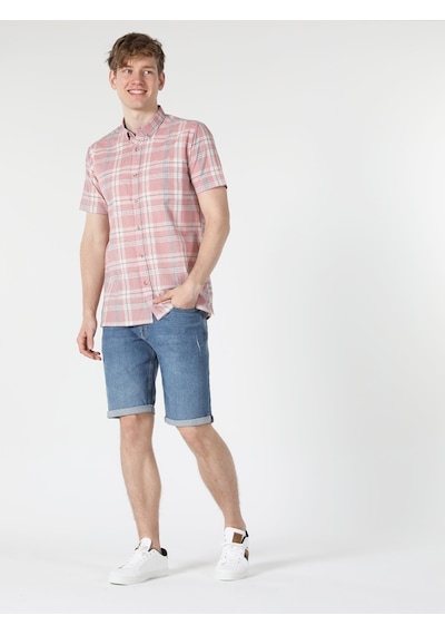 Colin's Regular Fit Shirt Neck Kareli Turuncu Erkek Kısa Kol Gömlek CL1057560_Q1.V1_PSL Somon